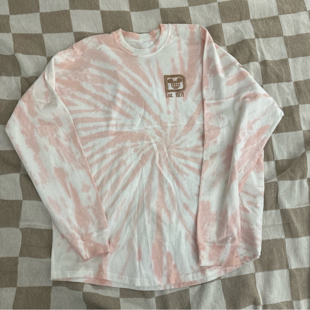 Pink and White Tie-Dye Long Sleeve  Walt Disney spirit tee